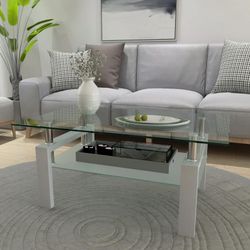 White W/Glass Top Coffee Table 