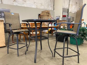 Outdoor 3 Piece Patio Set, Tempered Glass Bistro Table with Chairs