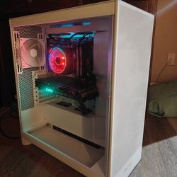 White Tempered glass gaming pc with RTX 3070 EVGA graphics and Ryzen 7 cpu