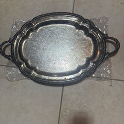 Antique Silver Serving Tray- Oval With Handles