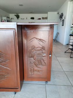 Hand-Carved Japanese Wood Bar Cabinet 1 1