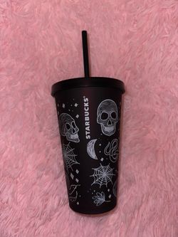 EUC Starbucks Tumbler Halloween Soft Touch Skull Web 