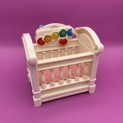 Vintage Fisher Price Loving Family Dollhouse Furniture White Musical Baby Doll Crib Light Nursery