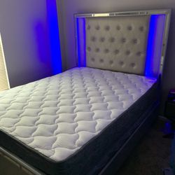 New L.E.D. Button Tufted Queen Bed Frame , 67 Inches Tall 