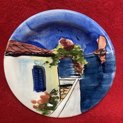 4.75 Inch Handmade Hand Painted Blue Ceramic Wall Hanging Plate Imported From Greece