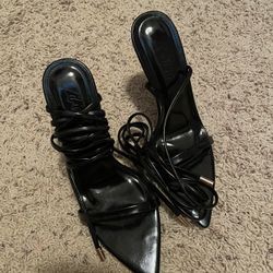 Black lace up ankle wrap heels