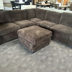 Chocolate Brown Comfy Sectional And Ottoman 
