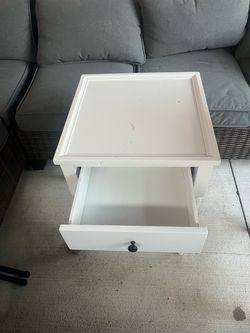 White Wood Side Table with Drawer