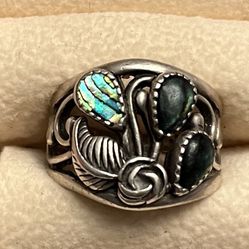 Abalone Sterling Silver Precious Stone Pinky Ring