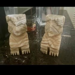 Hand-Carved Onyx Marble Bookends – Mexican Aztec/Mayan Style – Stone Décor
