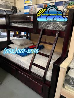 Twin over full Cherry bunk bed with mattresses colchones cama