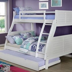 White Twin Over Full Bunk Bed - Trundle Sold Separate 