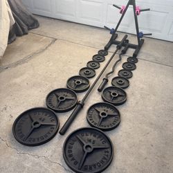 Olympic  Weights, 7-ft Olympic bar, EZ Curl Bar, Weight Holder Tree Rack