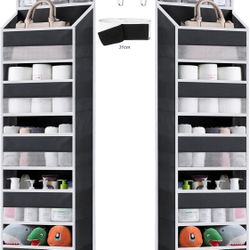 Over the Door Organizer Storage - 5 Tier Hanging Storage shelves Door Organizer with Pockets, Anti Tilt 44 lb Load Behind Door Organizer for Bedroom,N