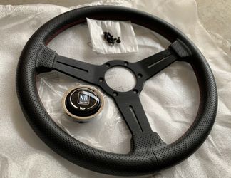 NARDI CLASSIC 330MM STEERING WHEEL - BLACK PERFORATED LEATHER / RED STITCH
