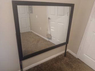 Queen size bed frame with dresser and mirror
