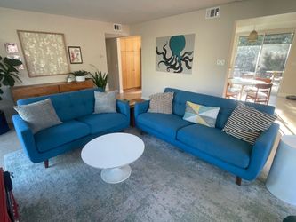 Mid-Century Modern Teal Sofa & Loveseat Set