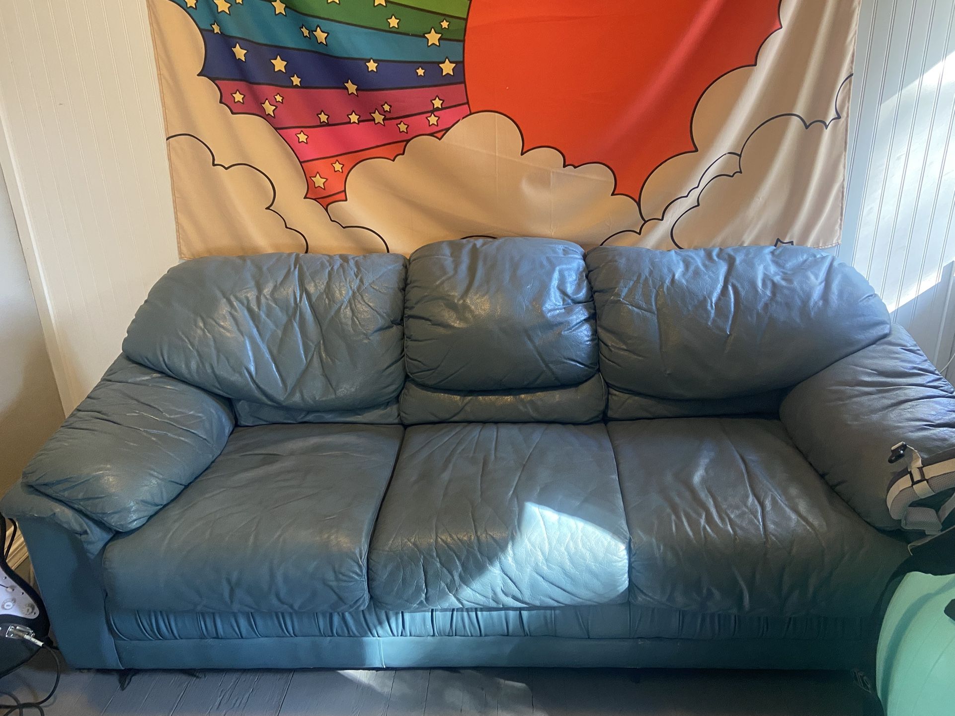 Turquoise leather Couch