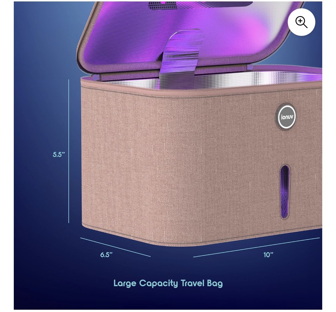 TZUMI ionuv Sani-Case Portable Travel Bag UV LED Sterilizing Pink E26