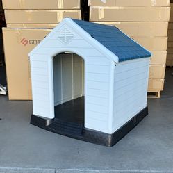 $105 (New) Plastic dog house large size pet indoor outdoor all weather shelter cage kennel 36x36x39”