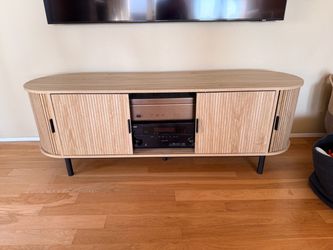 Modern Wood TV Stand with Sliding Doors