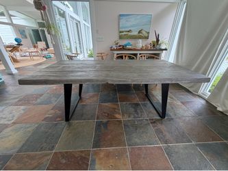 Crate & barrel Yukon 80” weathered gray dining table soild wood