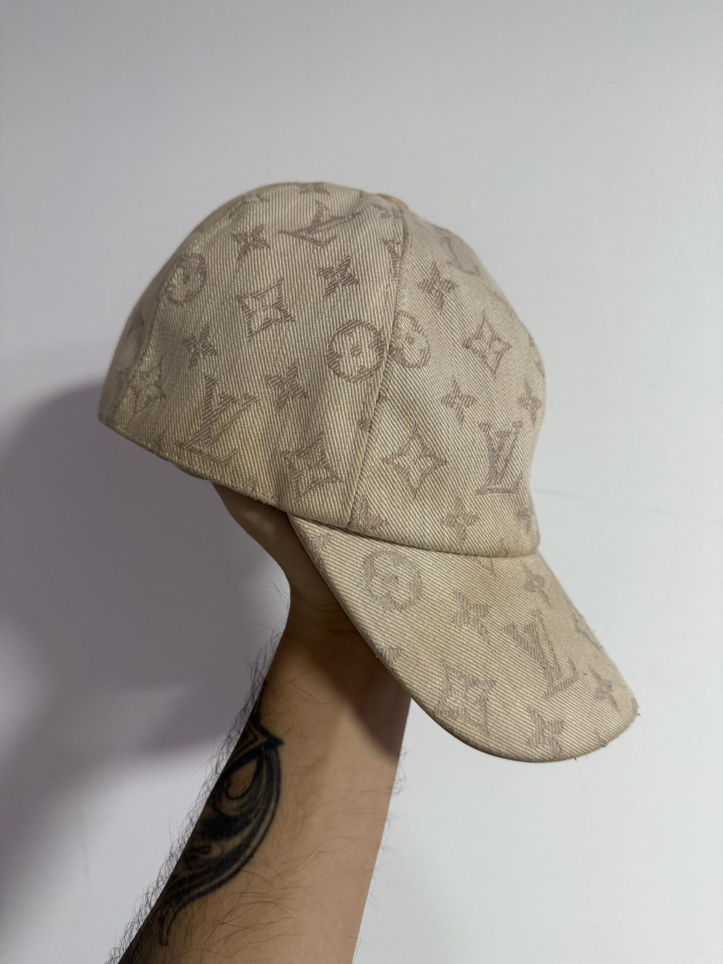 LOUIS VUITTON Paris Monogram All-Over Pattern Cap Cotton Beige Ladies Used