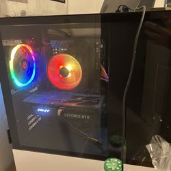 Pc, monitor, mic, and highground keyboard 