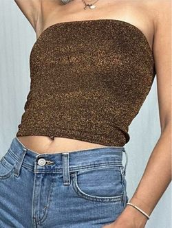 Twenty One Y2K sparkly brown party tube top, size L Made in USA