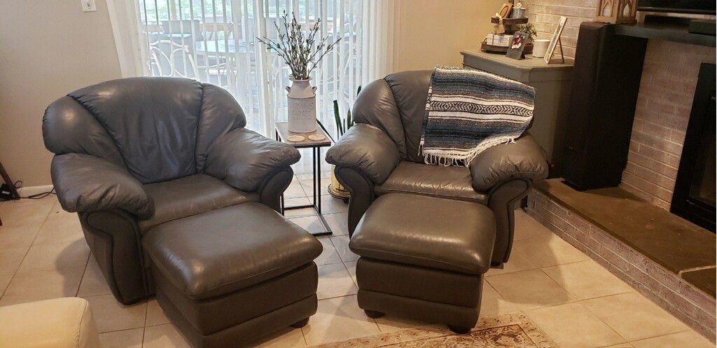 Genuine Leather Chairs and Ottomans