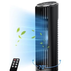 Abolee Tower Fan for Bedroom, 23ft/s Desk Fan with Remote, 70 Oscillating Desk Fan, 4 Speeds, 4 Modes, 12Timer, 13" Bladeless Portable Fan for Bedroom