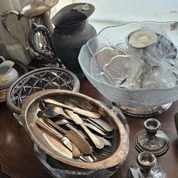 Vintage Crystal And Silver Items Lot