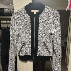 XS Girls Michael Kors Black and white floral bomber jacket