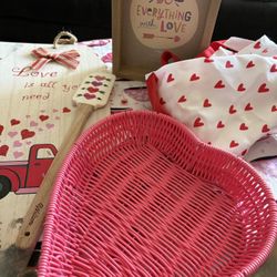 Valentines Random Five Items For $7 one apron, two signs, one heart basket, and one spatula