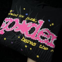 Sp5er Graphic  Hoodie Black Pink Yellow White Purple Spiders Theme. men’s medium