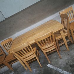 55 X 35 InchDinner Table With  6  Solid  Wood  Chairs 