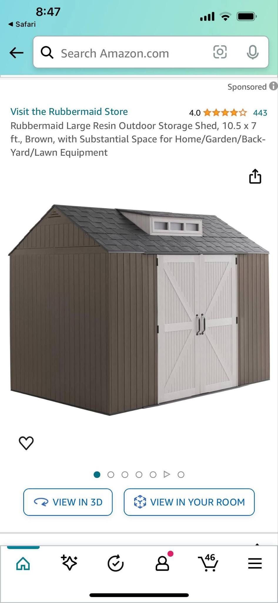 Rubbermaid Large Resin Outdoor Storage Shed, 10.5 x 7 ft., Brown, with Substantial Space for Home/Garden/Back-Yard/Lawn Equipment