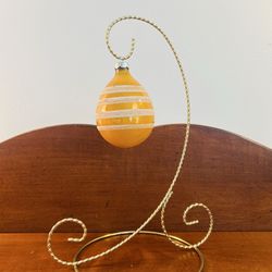 Quantity 1 - Vintage Shiny Brite Yellow Christmas Tear Drop Striped Ornament Mica 3.7