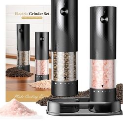 Electric Salt and Pepper Grinder Set - Rechargeable Automatic Salt and Pepper Shakers, Kitchen Appliances with External Adjustable Coarseness, Larger 