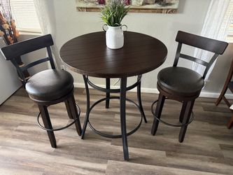 Round Bar Height Pub Table with 2 Stools