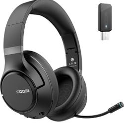 COOSII H300 Wireless Headphones Bluetooth with Microphone, Over Ear Headsets with USB Dongle & Mute, Environmental Noise Cancelling Retractable Mic fo