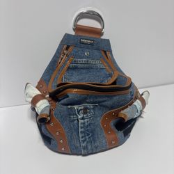 Doggy Dolly PC031 Denim Rucksack for Dogs with Net Window, Blue and Brown