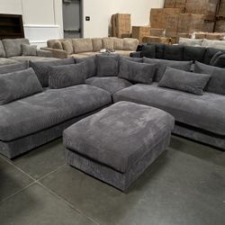 New! Plush Sectional Sofa, Dark Grey Couch, Grey Couch, Grey Sectional, L-Shaped Sofa, Armless Couch, Modern Sectional, Mid-century Sofa, Couch Dimens