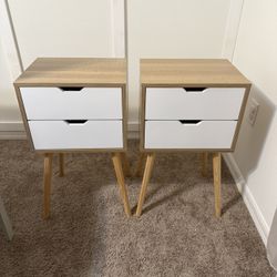 Set Of 2 White And Brown Night Stands 