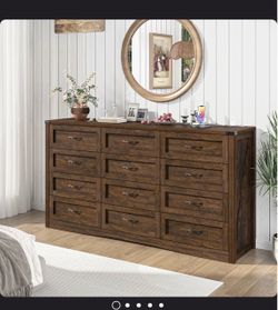 Brown 12-Drawer Wide Dresser