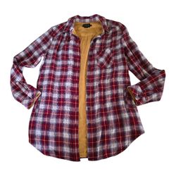 Pendleton Men Button Up Shirt SZ M Flannel Shacket 100% Cotton Plaid Red Yellow