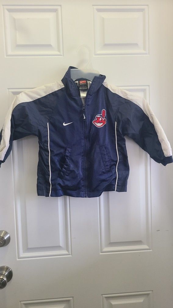 Nike Boys Size 4 Cleveland Indians Blue Lined Windbreaker Jacket 2 pockets. East, west, north
