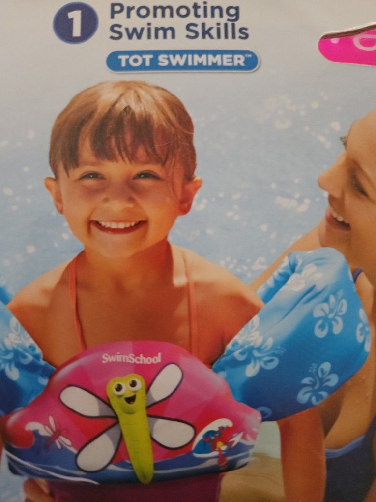 New Swim School Tot 4-6 Years Swimmer w Detachable Arm Floats Grow W Me 2-in-1