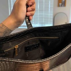 Black SAINT LAUREN croc-effect leather shoulder bag