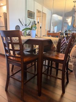 5-Piece Counter Height Dining Set – Square Wood Table + 4 Chairs
